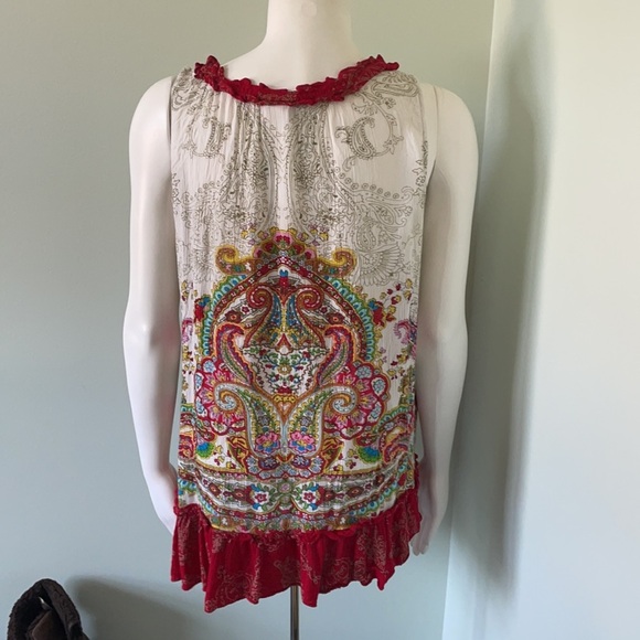 Bila Boho Paisley Peasant Ruffle Tank Top Large - Picture 5 of 7